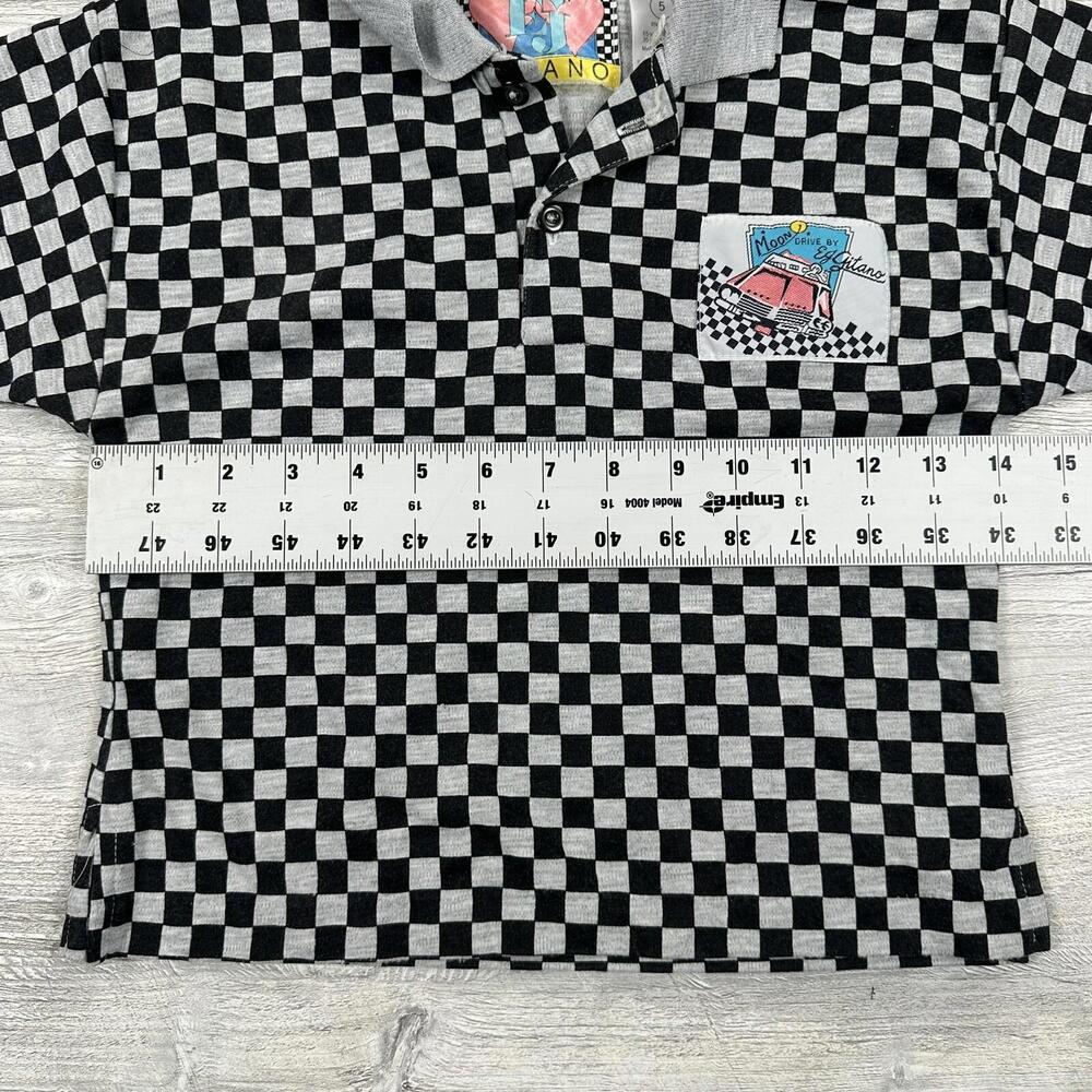 VTG EJ Gitano Polo Shirt Youth 5 Black Gray Checkerboard Moon Drive By Patch - Picture 4 of 6